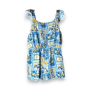 Tommy Bahama Girls Blue Lemon Tile Print Romper Size 7/8‎ Ruffle Sleeves Resort